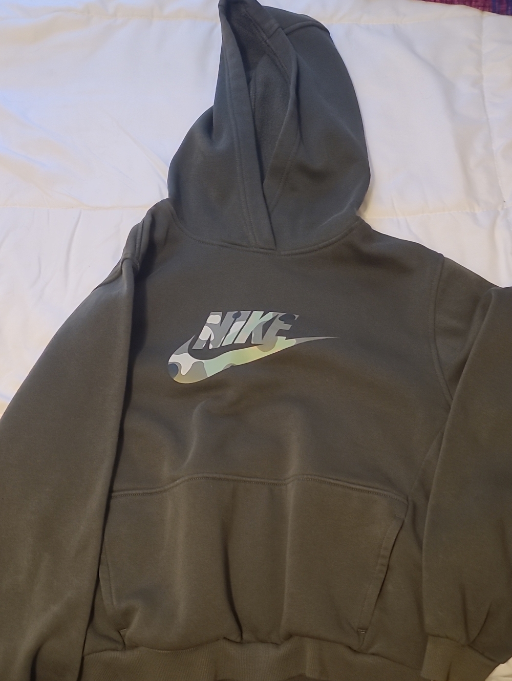 Nike Kids Olive Green Hoodie with Camo Logo